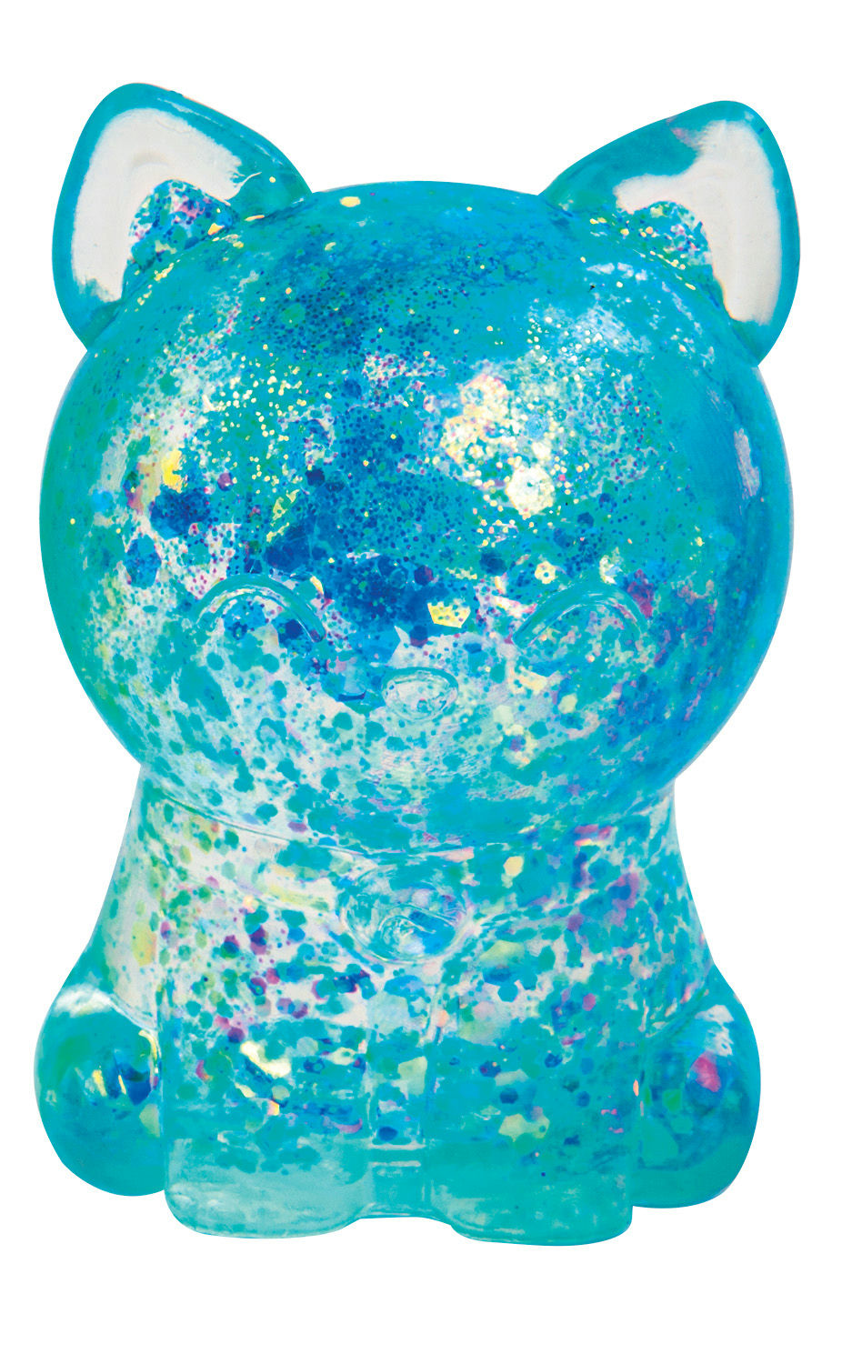 Blue glittery cat-shaped object on a white background
