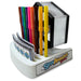 Spin Animator Spin-the-Can game set with a white plastic base, colorful marker pens, yellow markers, and printed can labels, shown on a white background.