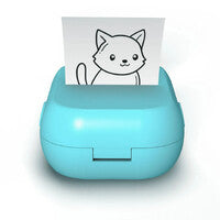 Turquoise paper puncher with a printed cat design on a white background