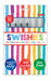 Packaging of Do A Dot Art Swishies refillable watercolor brush pens with colorful stripes.