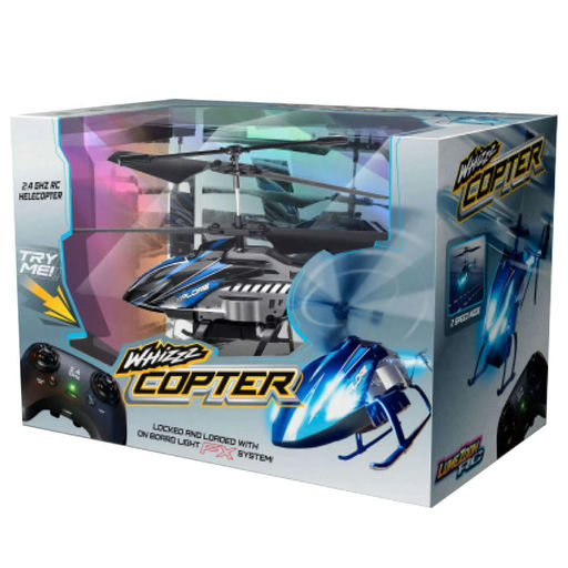 Boxed Whizz Copter toy helicopter with colorful design and branding.