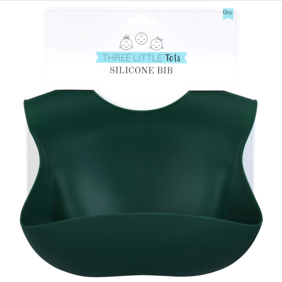 Forest Green Silicone Bib with Crumb Catcher