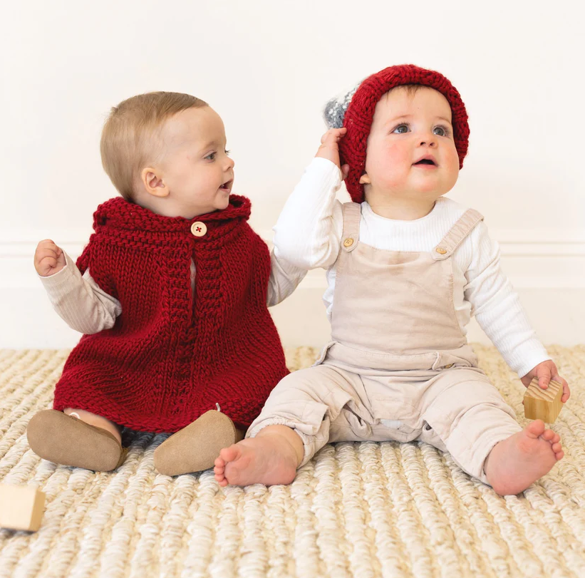 Knitted Red Poncho with Hood (Infant 6-24 Months)