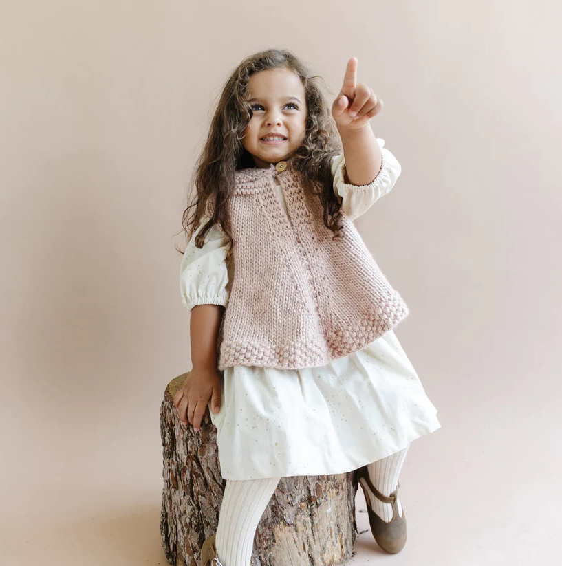 Knitted Blush Poncho with Hood (Toddler 2-4 years)