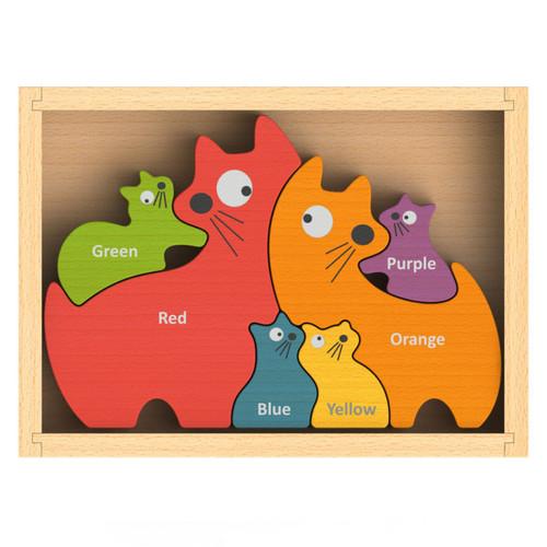 English and Spanish Cat Family Wooden Puzzle