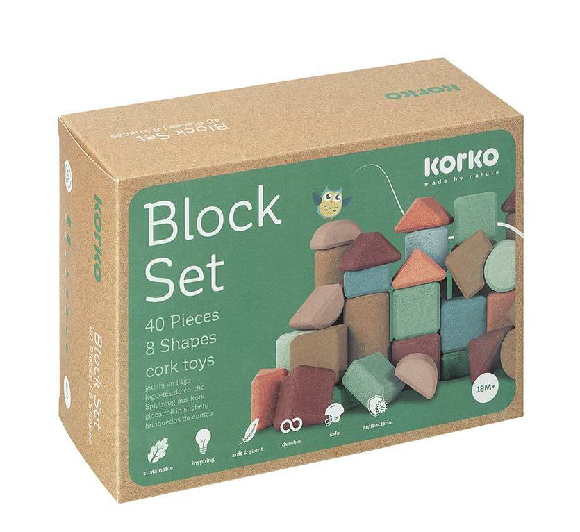 BLOCK SET 40 PC 8 SHAPES KORKO